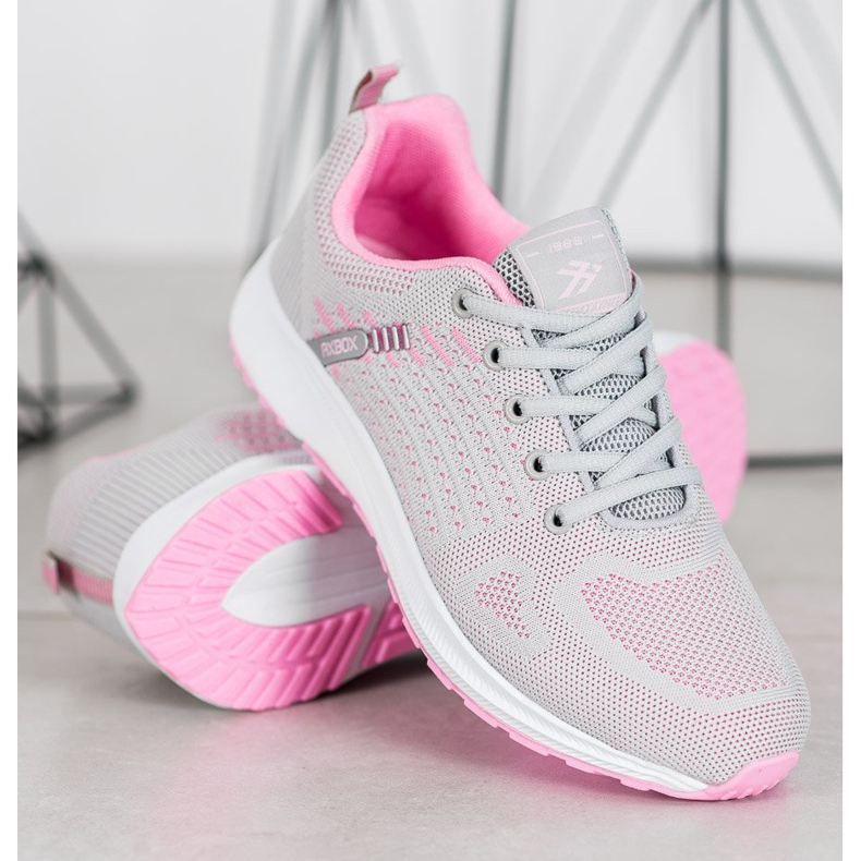 Ax Boxing Chaussures de sport ajourées confortables rose gris 1 Ax Boxing Chaussures de sport ajourées confortables rose gris 1