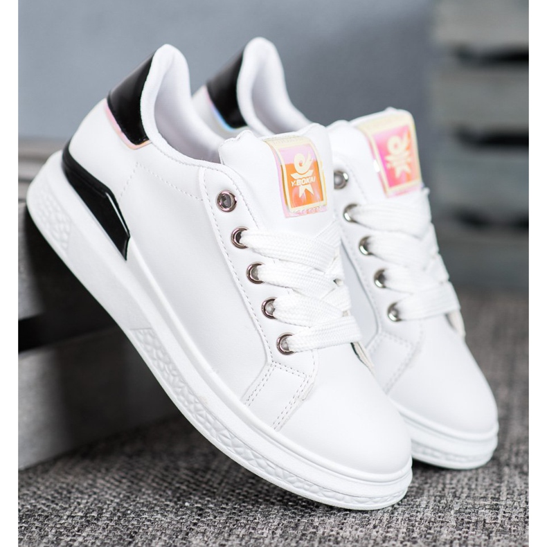 SHELOVET Chaussures de sport en cuir écologique blanc noir 1
