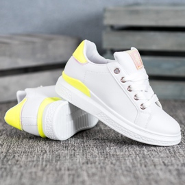 SHELOVET Chaussures de sport en cuir écologique blanc jaune 1