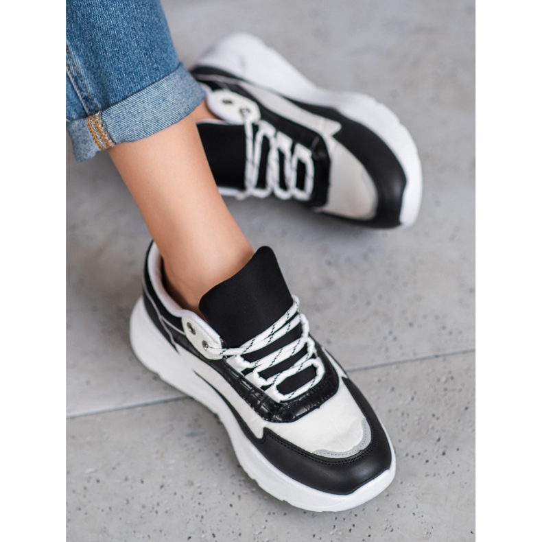 SHELOVET Baskets sur la plate-forme blanc noir vert 1