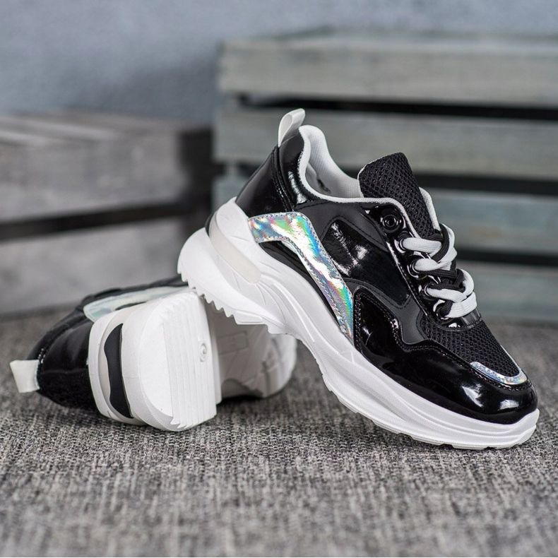 SHELOVET Baskets élégantes en cuir écologique le noir 2 SHELOVET Baskets élégantes en cuir écologique le noir 2