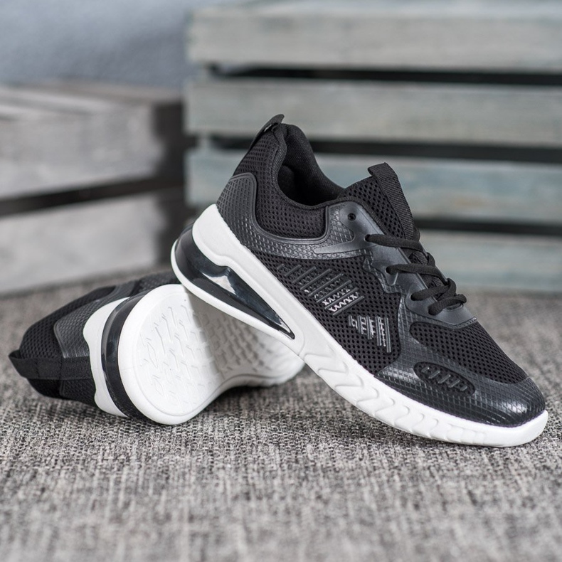 Ideal Shoes Chaussures nouées avec maille noir jaune 2