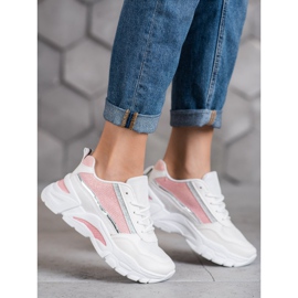 SHELOVET Baskets élégantes à paillettes blanc rose 2