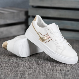 SHELOVET Chaussures attachées avec ornement doré blanc 2