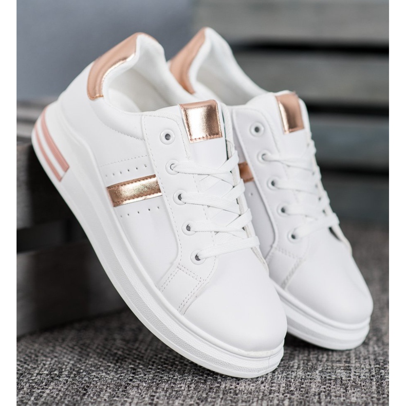 SHELOVET Chaussures de sport avec inserts dorés blanche 2