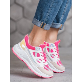 SHELOVET Baskets confortables avec maille blanche rose 1