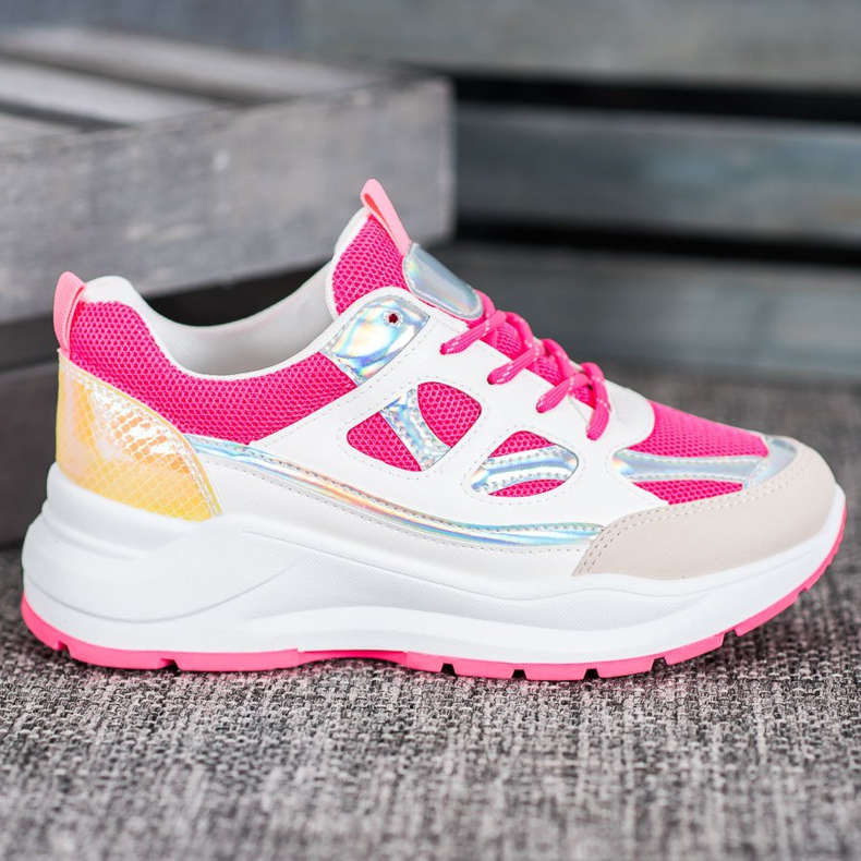 SHELOVET Baskets confortables avec maille blanc rose 2