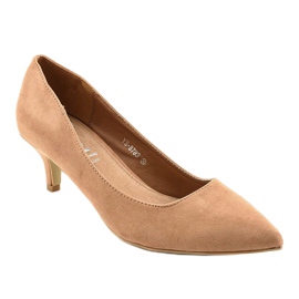 Escarpins marron sur le talon YS-8703 beige doré 1