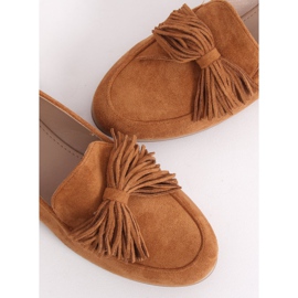 Mocassins femme à franges camel T357P Camel brun 4