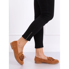 Mocassins femme à franges camel T357P Camel brun 2