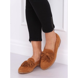 Mocassins femme à franges camel T357P Camel brun 1