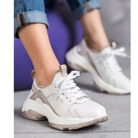 Goodin Baskets en cuir ajouré blanc jaune 1