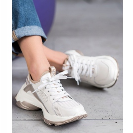 Goodin Baskets en cuir ajouré blanc jaune 2