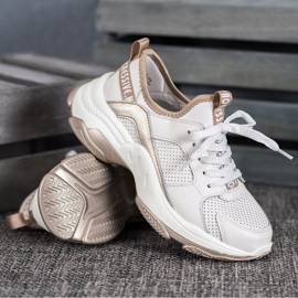 Goodin Baskets en cuir ajouré blanche jaune 4