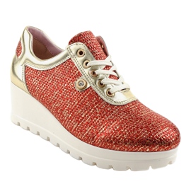Baskets compensées à la mode rouges JFL663-3 1