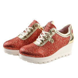 Baskets compensées à la mode rouges JFL663-3 2