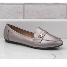 Mocassins ballerines en similicuir argenté 9F176 gris 1