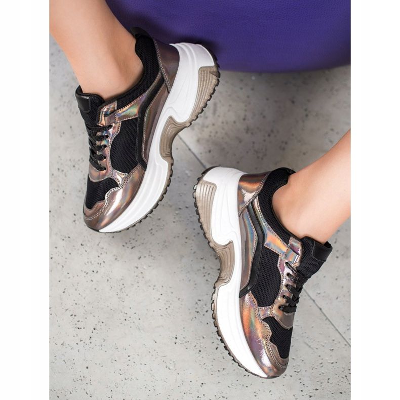 SHELOVET Baskets mode à effet holo brun le noir 1