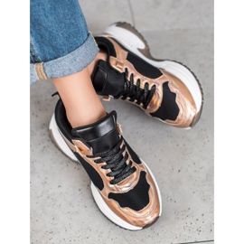 SHELOVET Baskets mode à effet holo noir jaune 1