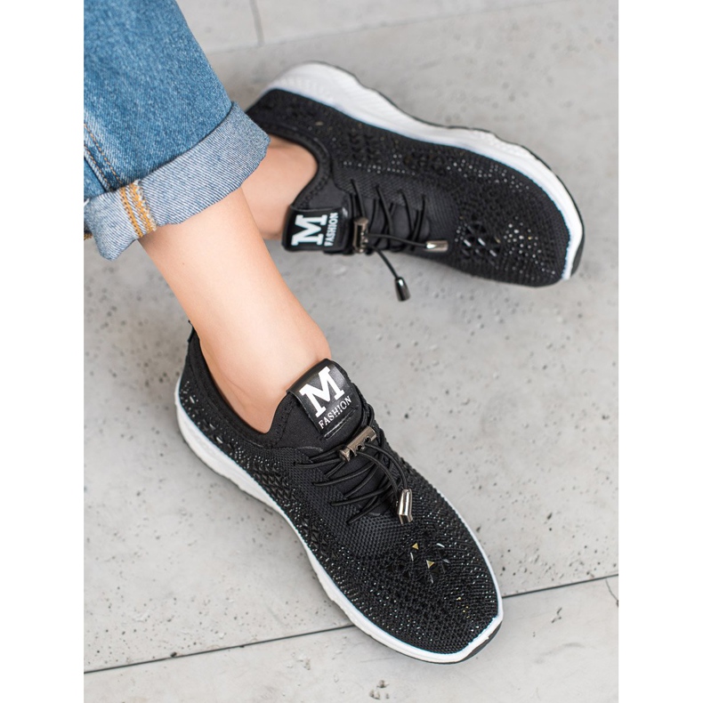 SUPER COOL Chaussures attachées avec des cristaux noir 1