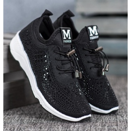 SUPER COOL Chaussures attachées avec des cristaux le noir 2