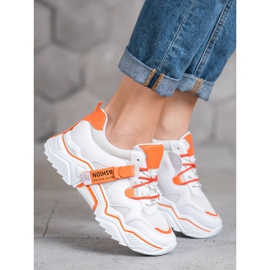 SHELOVET Baskets mode pour femmes blanche orange 1