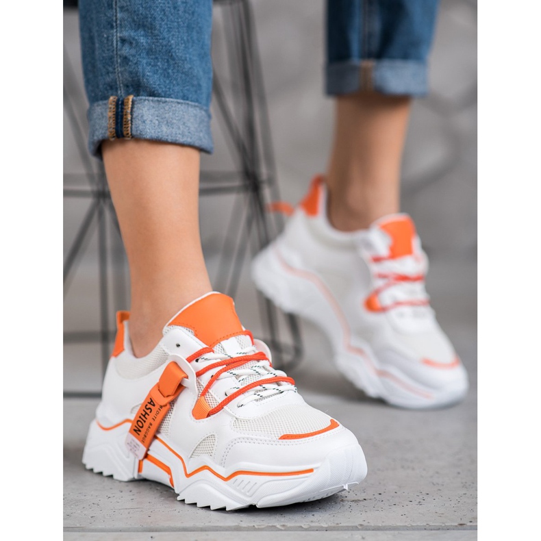 SHELOVET Baskets mode pour femmes blanc orange 2