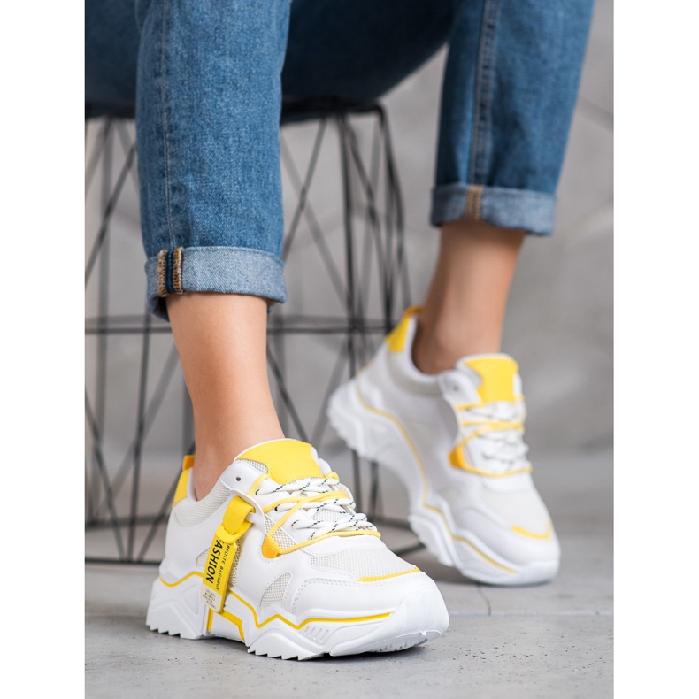 SHELOVET Baskets mode pour femmes blanc jaune 1