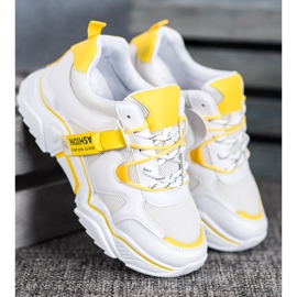 SHELOVET Baskets mode pour femmes blanche jaune 3