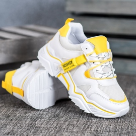 SHELOVET Baskets mode pour femmes blanche jaune 4