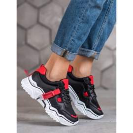 SHELOVET Baskets mode pour femmes noir rouge 1