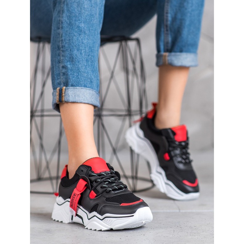 SHELOVET Baskets mode pour femmes le noir rouge 2