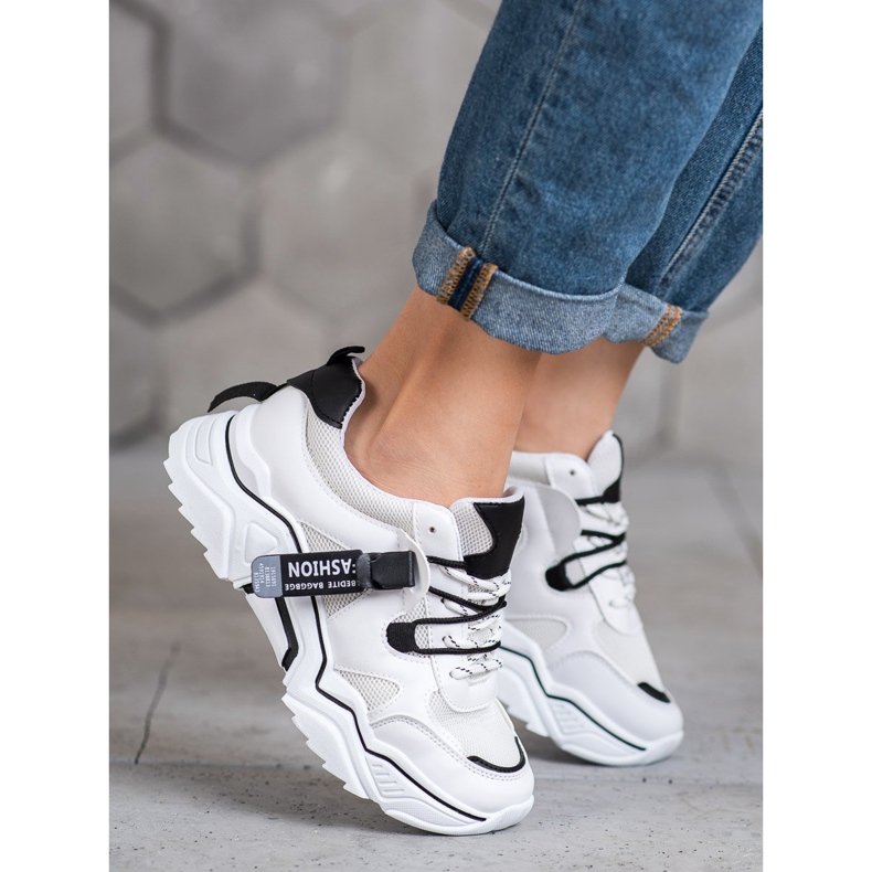 SHELOVET Baskets mode pour femmes blanc noir 2