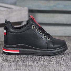 Weide Baskets à semelle compensée cachée le noir rouge 1