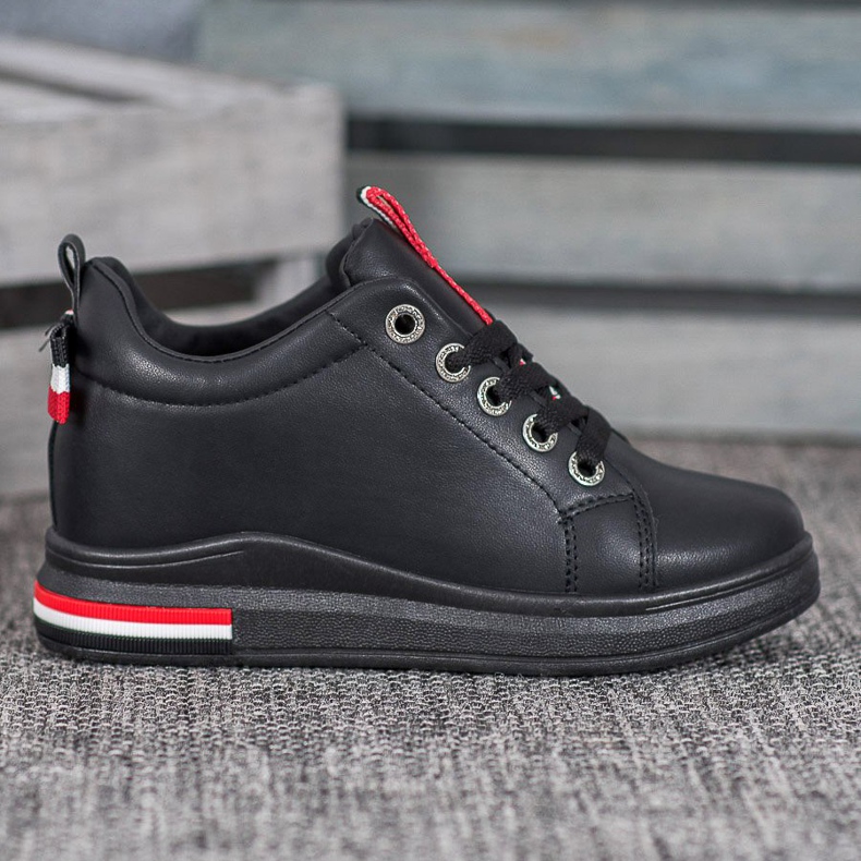 Weide Baskets à semelle compensée cachée noir rouge 1