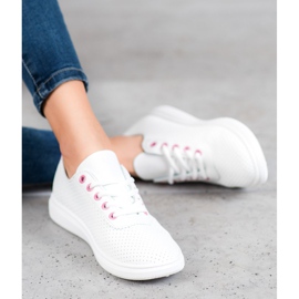 SHELOVET Baskets ajourées avec cuir écologique blanche rose 1