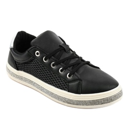 Baskets noires ornées de zircons 1153-Y le noir gris 1 Baskets noires ornées de zircons 1153-Y le noir gris 1