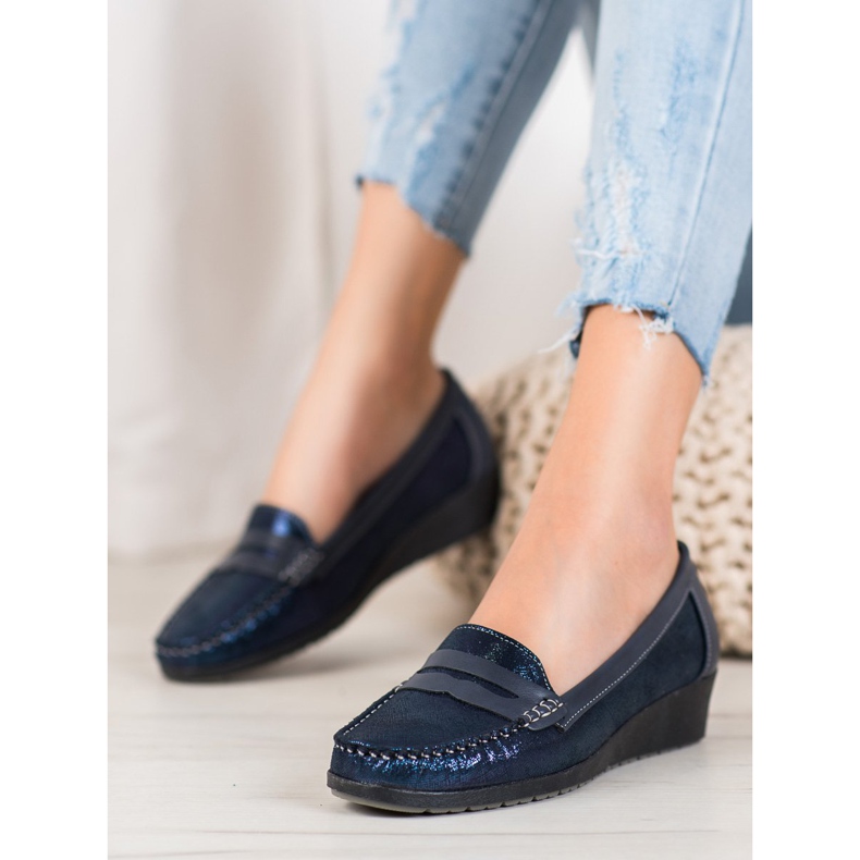 Comer Mocassins élégants sur la plate-forme bleu marine bleu 1