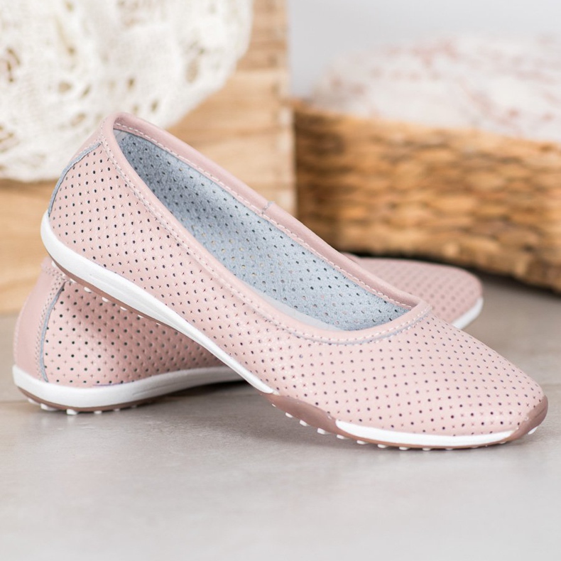 Filippo Ballerines en cuir ajouré rose 1