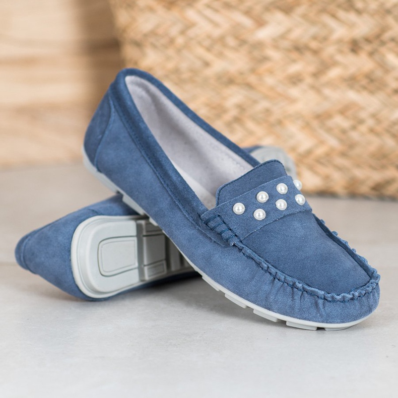 Filippo Mocassins En Cuir Avec Perles bleu 1