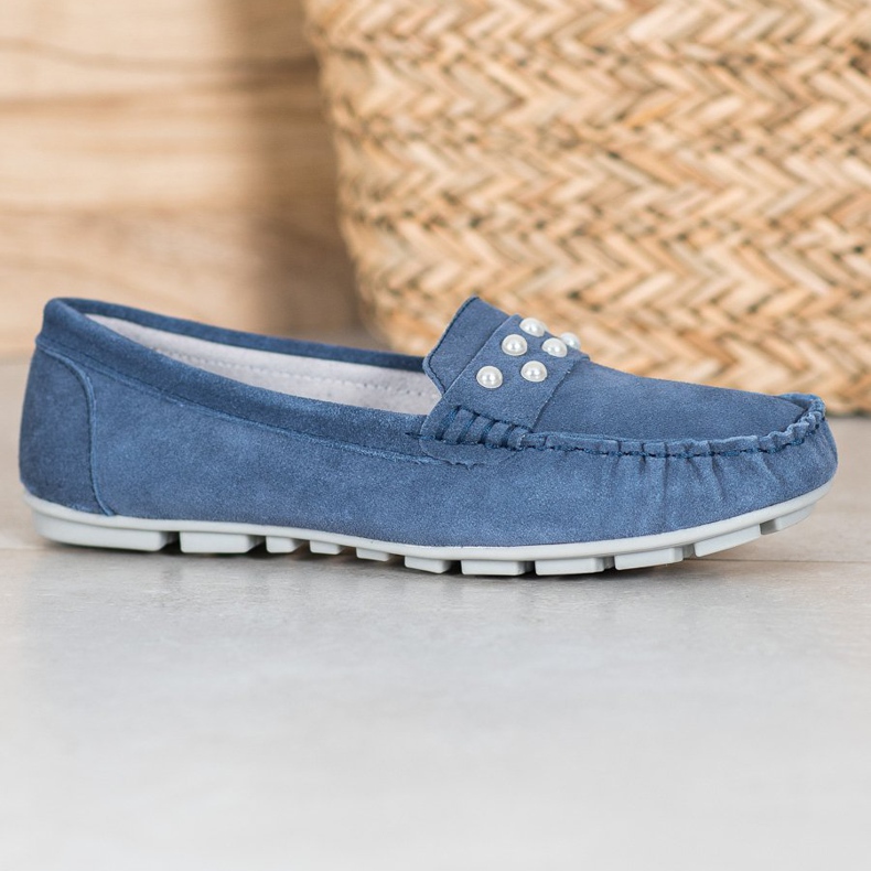 Filippo Mocassins En Cuir Avec Perles bleu 2