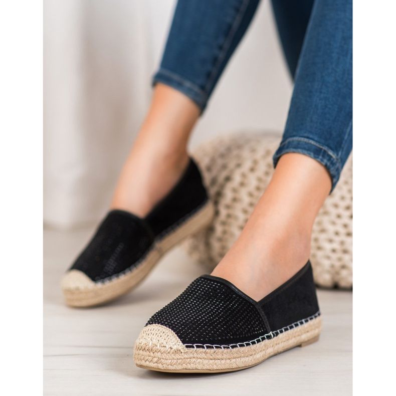 Best Shoes Espadrilles Noires Avec Cristaux jaune 1