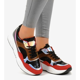 Baskets noires, baskets de sport C9218 brun le noir rouge gris multicolore 1