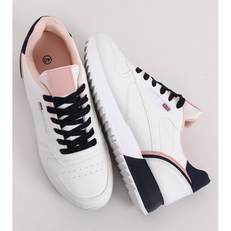 Chaussures de sport femme blanches BK938 BLANC / BLEU bleu marine 1