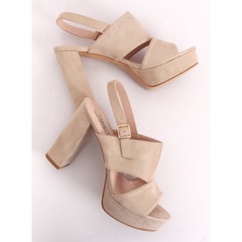 Sandales sur le poteau beige 9R02 Beige brun vert 1