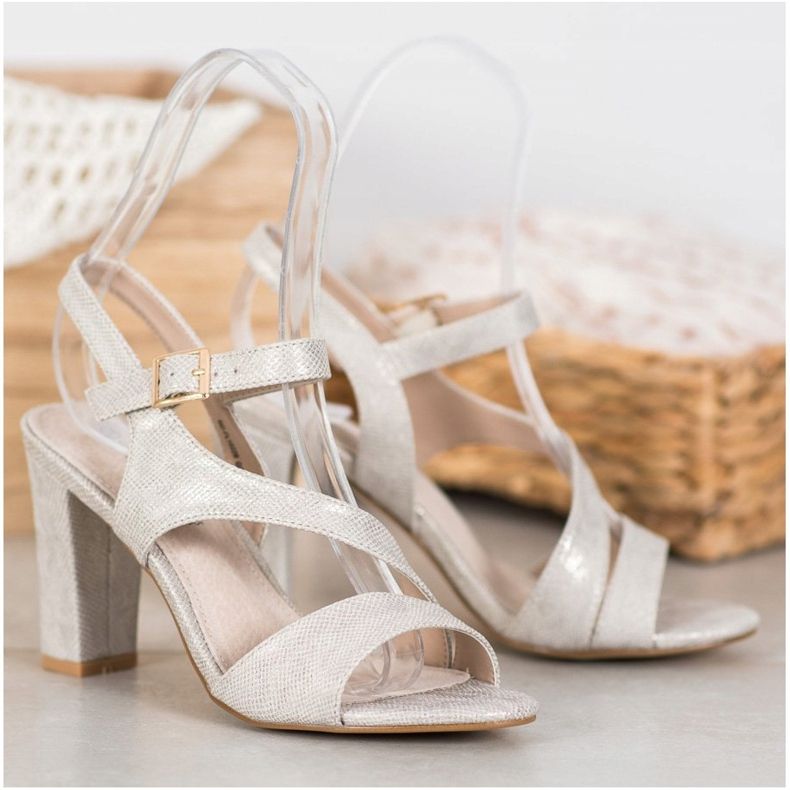 Goodin Sandales élégantes à paillettes gris doré 1