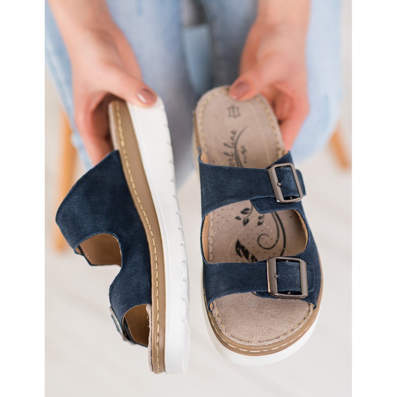 Filippo Pantoufles En Cuir Confortables bleu 2