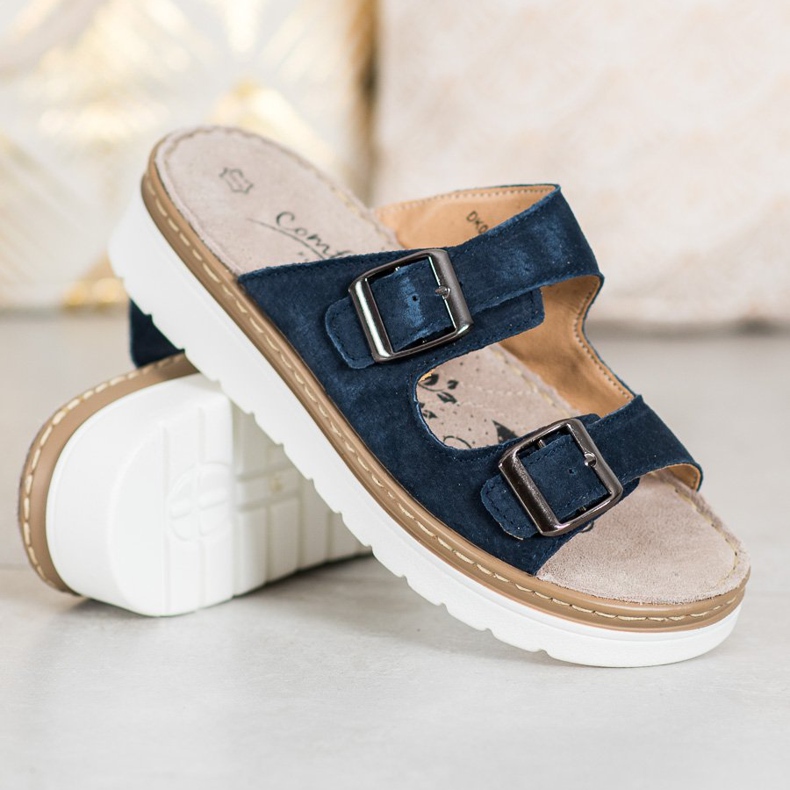 Filippo Pantoufles En Cuir Confortables bleu 1