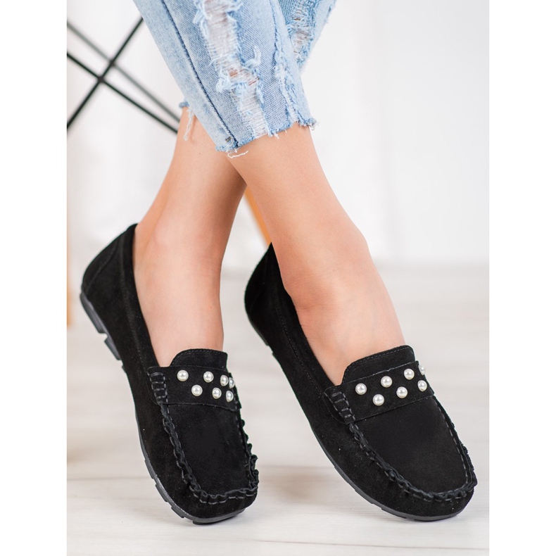 Filippo Mocassins En Cuir Avec Perles noir 2