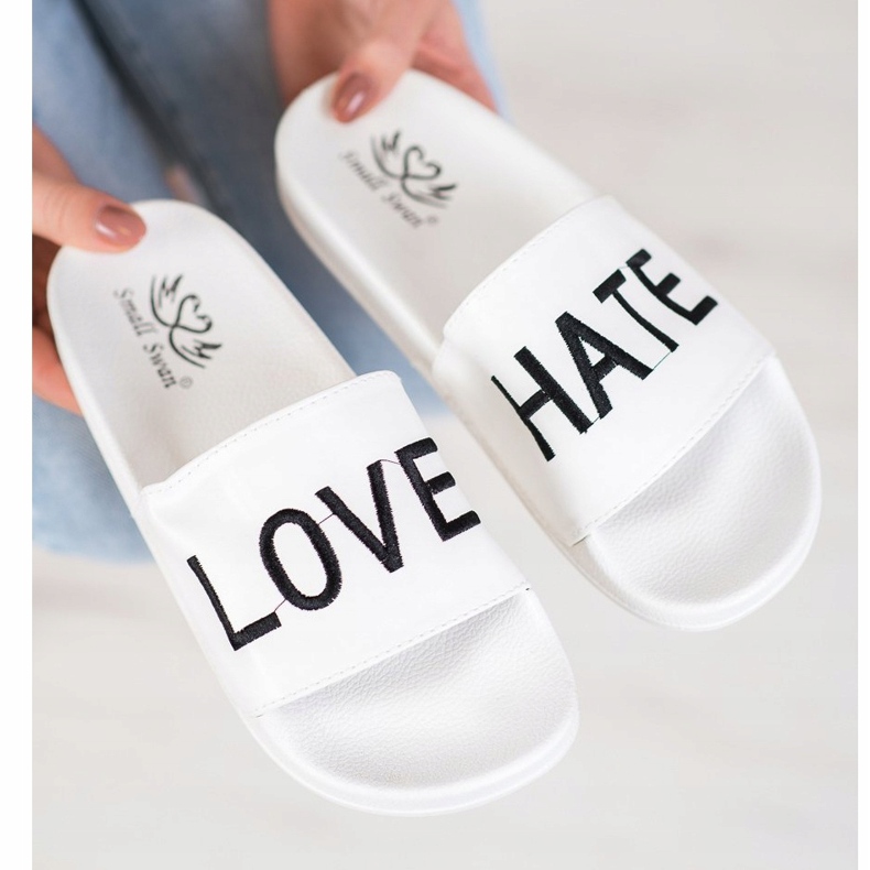 Small Swan Pantoufles en cuir écologique LOVE &amp; HATE blanc 2